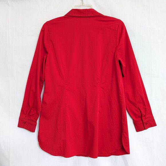 Chico's Size 0/S Red Button Up Shirt Long Sleeve Cotton Spandex Blouse Tunic - Picture 5 of 12